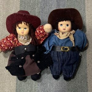 Springford Vintage Style Pair of Cowboy and Cowgirl set of porcelain face dolls